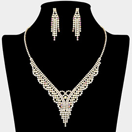 Rhinestone Paved Fringe V Shaped Necklace