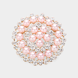 Stone Pearl Cluster Circle Pin Brooch