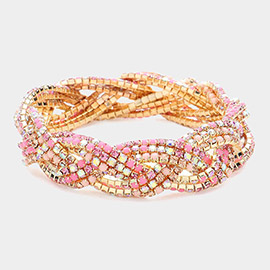 Rhinestone Paved Twisted Stretch Evening Bracelet