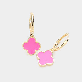 Enamel Quatrefoil Dangle Huggie Earrings