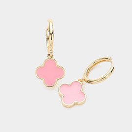 Enamel Quatrefoil Dangle Huggie Earrings