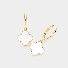 Enamel Quatrefoil Dangle Huggie Earrings