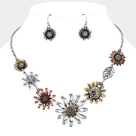 Antique Metal Sunflower Necklace