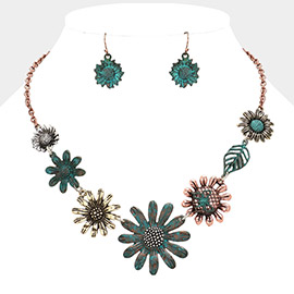Antique Metal Sunflower Necklace