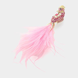 Pearl Pointed Stone Paved Feather Tip Peacock Pin Brooch