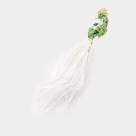 Pearl Pointed Stone Paved Feather Tip Peacock Pin Brooch