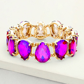 Teardrop Glass Stone Cluster Stretch Evening Bracelet