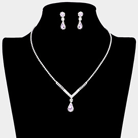 Teardrop Stone Pendant Pointed Rhinestone Paved Necklace