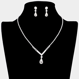 Teardrop Stone Pendant Pointed Rhinestone Paved Necklace