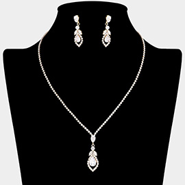 Teardrop CZ Stone Pointed Rhinestone Paved Necklace