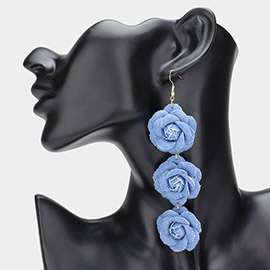 Triple Rose Light Denim Link Dropdown Earrings