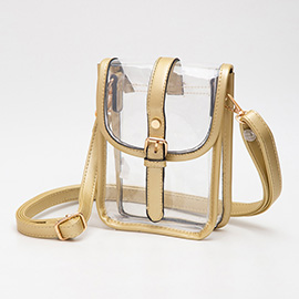 Faux Leather Belt Buckle Pointed Transparent Crossbody Bag