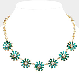 Glass Stone Embellished Flower Cluster Link Necklace