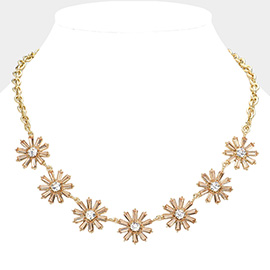 Glass Stone Embellished Flower Cluster Link Necklace