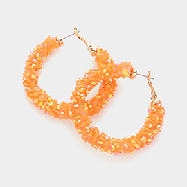 Faceted Stone Beaded Hoop Earrings