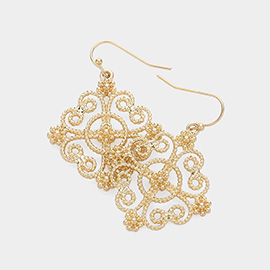 Textured Metal Filigree Dangle Earrings