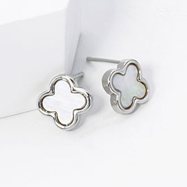 White Gold Dipped Quatrefoil Stud Earrings