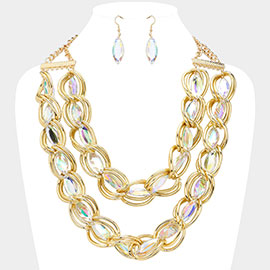 Faceted Marquise Stone Link Chunky Chain Layered Statement Necklace