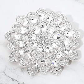 Glass Stone Embellished Flower Pin Brooch