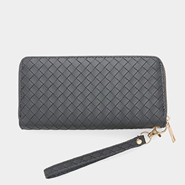 Faux Leather Basket Weave Wallet with Wristlet