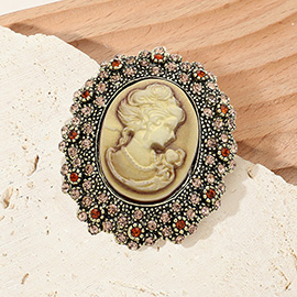Rhinestone Paved Embellished Cameo Pointed Pin Brooch