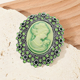 Rhinestone Paved Embellished Cameo Pointed Pin Brooch