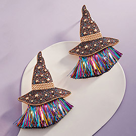 Enamel With Hat with Tassel Earrings