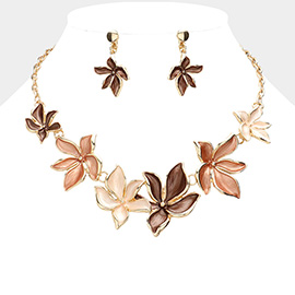 Colored Metal Flower Bib Necklace