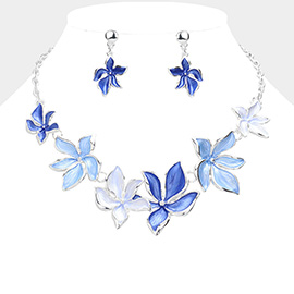 Colored Metal Flower Bib Necklace