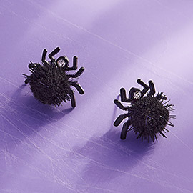 Fuzzy Halloween Spider Stud Earrings