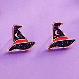 Enamel Halloween Witch Hat Stud Earrings