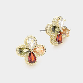 Teardrop CZ Stone Embellished
Clover Stud Earrings