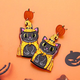 Resin Halloween Cat Dangle Earrings