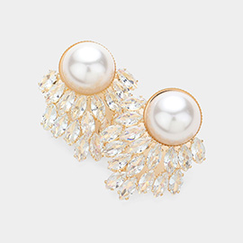 Pearl Pointed CZ Stone Embellished Chandelier Evening Earrings