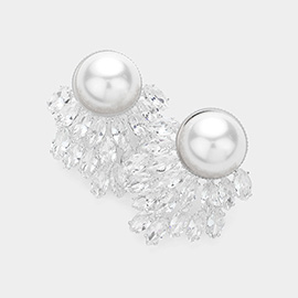 Pearl Pointed CZ Stone Embellished Chandelier Evening Earrings