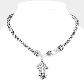 Antique Metal Cross Message Charm Necklace