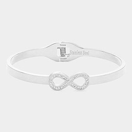 Stone Paved Infinity Pointed Stainless Steel Hinged Bangle Bracelet