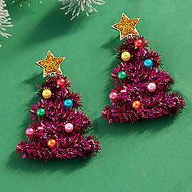 Tinsel Christmas Tree Earrings