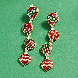 Enamel Christmas Ornament Link Dropdown Earrings