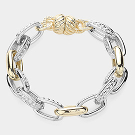 14K Gold Plated Two Tone Chain Magnetic Bracelet