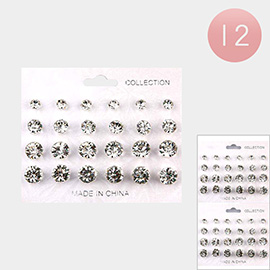 12 SET OF 12 - Round Stone Cluster Stud Earrings
