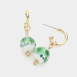 Floral Printed Ceramic Ball Dangle Earrings