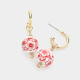 Floral Printed Ceramic Ball Dangle Earrings