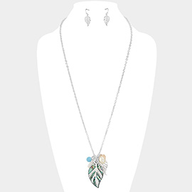 Abalone Leaf Pendant With Tree of Life Pearl Charms Long Necklace