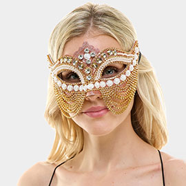 Stone Pearl Embellished Venetian Masquerade Mask