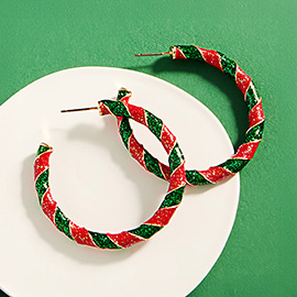 Enamel Candy Cane Hoop Earrings