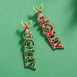 Enamel Holly Jolly Christmas Message Dangle Earrings