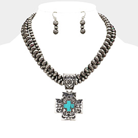 Western Turquiose Pendant Pointed Multi Layered Necklace
