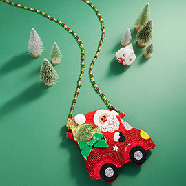 Christmas Santa Car Beaded Mini Crossbody Bag