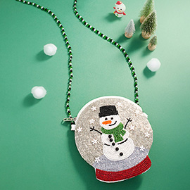 Christmas Snowman Beaded Mini Crossbody Bag
